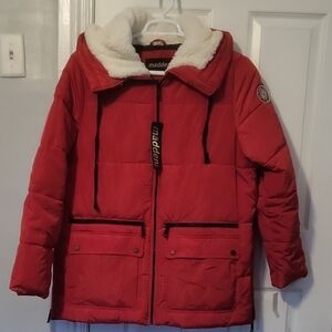 NWT Madden NYC Red Puffer Jacket with Sherpa Lined Hood